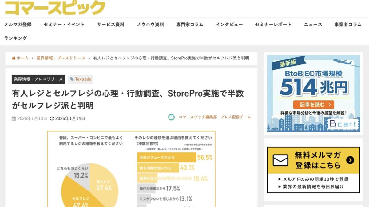 StoreProの調査リリースがコマースピックに引用・掲載されました